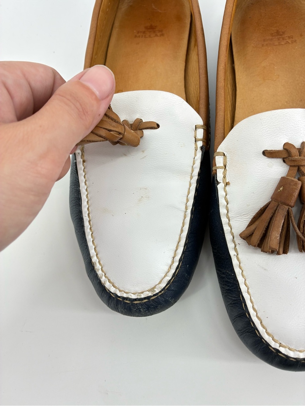 Peter Millar White, Navy & Brown Tassel Loafers - Women - Picture 2 of 8